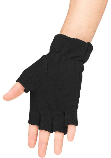 Siyah polar eldiven, sıcak ve şık tasarım, rahat kullanım, tekstil kumaş.
