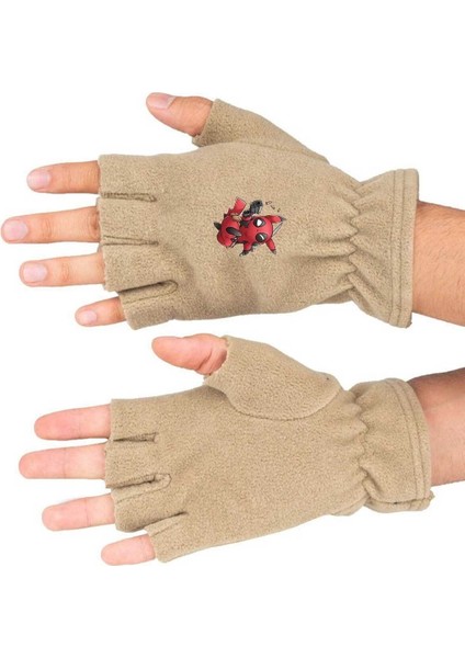 Bej polar eldiven, Deadpool baskılı, kesik tasarım, sıcak ve şık tekstil aksesuar