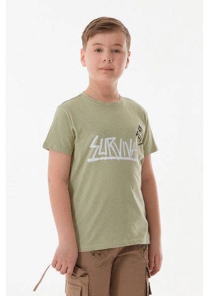 %100 Pamuk Survıval Yazı Baskılı Erkek Çocuk Tişört modelleri