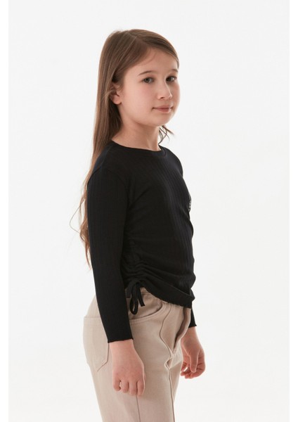 Fitilli Girl Power Baskılı Yanları Büzgülü Kız Çocuk Bluz modelleri