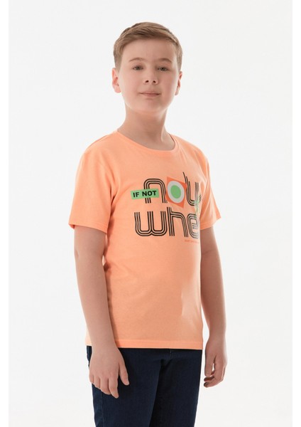 Slogan Baskılı Bisiklet Yaka Erkek Çocuk Tişört