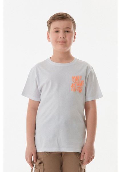 %100 Pamuk Önü ve Arkası Baskılı Erkek Çocuk Tişört