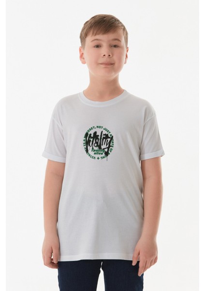 %100 Pamuk Yazı Baskılı Bisiklet Yaka Erkek Çocuk Tişört