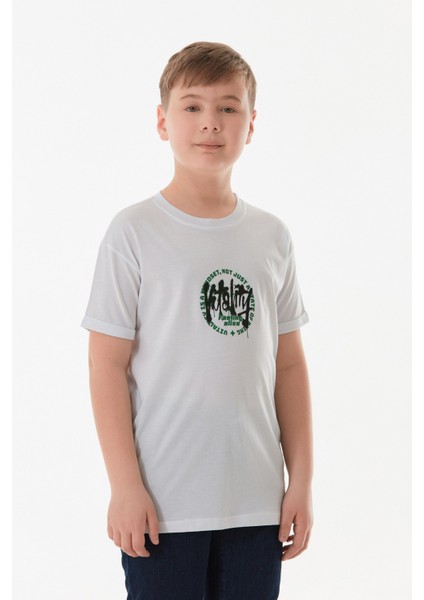 %100 Pamuk Yazı Baskılı Bisiklet Yaka Erkek Çocuk Tişört modelleri