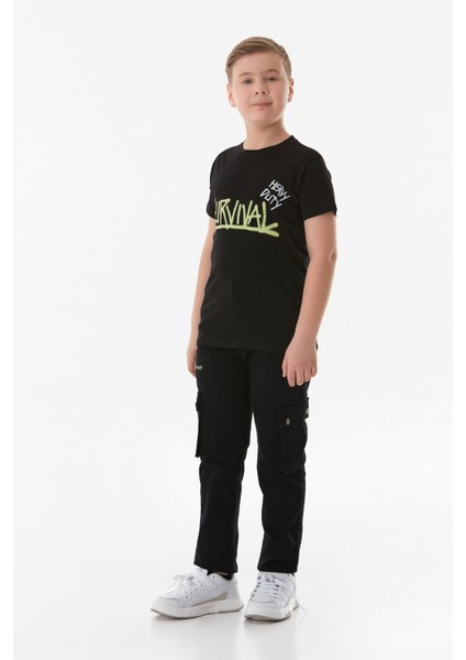 %100 Pamuk Survıval Yazı Baskılı Erkek Çocuk Tişört fiyatları