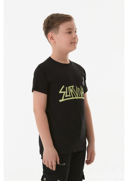 %100 Pamuk Survıval Yazı Baskılı Erkek Çocuk Tişört fırsatları