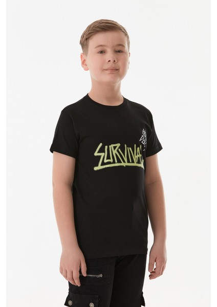 %100 Pamuk Survıval Yazı Baskılı Erkek Çocuk Tişört indirimleri