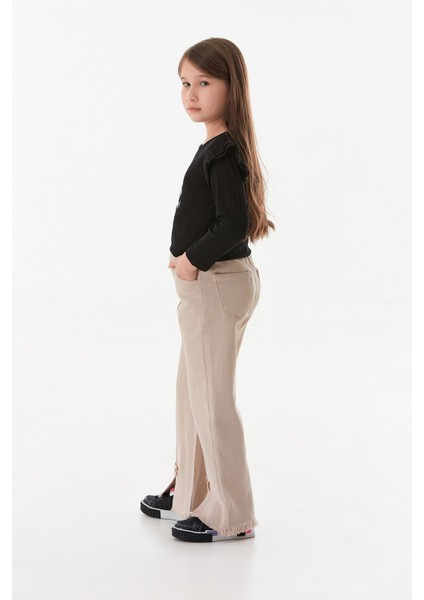 Çiçek Nakışlı Paçası Püsküllü Kız Çocuk Pantolon fırsatları