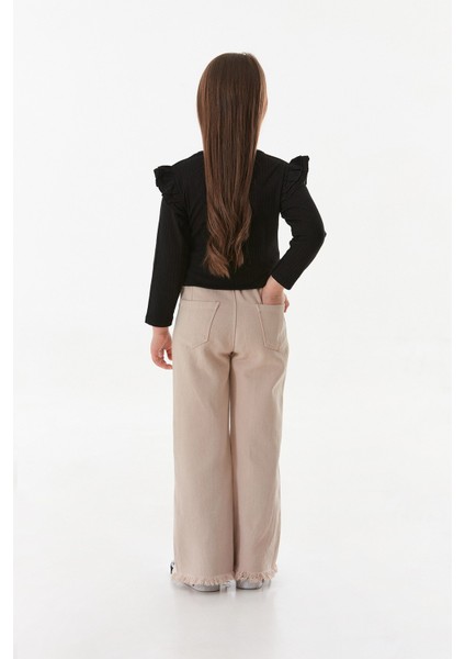 Çiçek Nakışlı Paçası Püsküllü Kız Çocuk Pantolon indirimleri