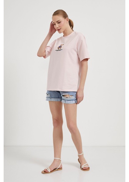 Armalıfe 6201 Ayıcık Nakışlı Bisiklet Yaka Rahat Kalıp Kadın T-Shırt modelleri