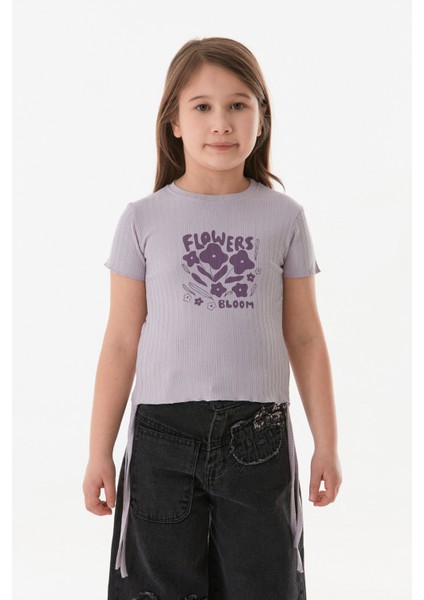 Yazı Baskılı Yanları Büzgülü Kız Çocuk Tişört fiyatları