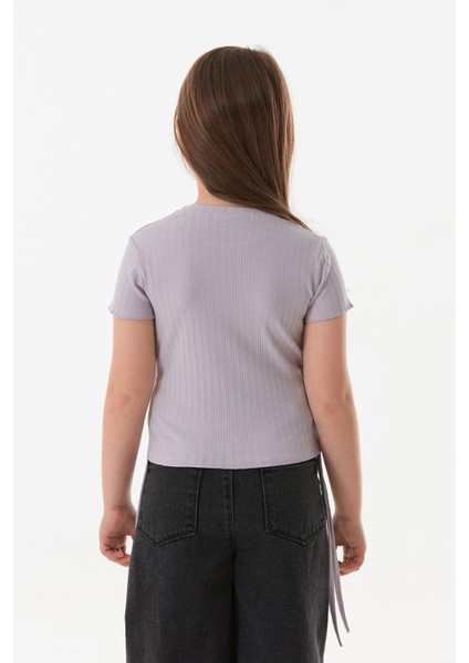 Yazı Baskılı Yanları Büzgülü Kız Çocuk Tişört fırsatları