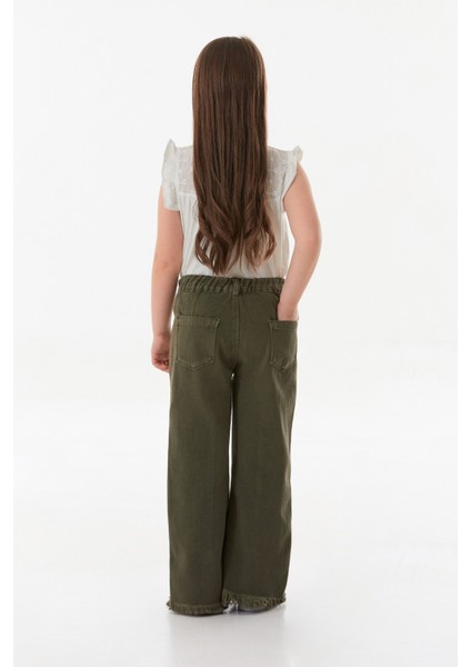 Çiçek Nakışlı Paçası Püsküllü Kız Çocuk Pantolon indirimleri