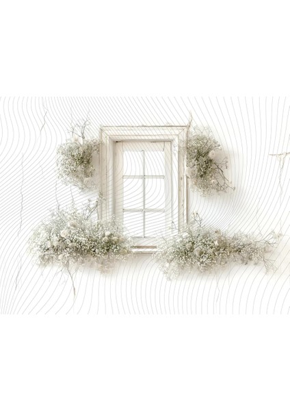 Beyaz Çiçeklerle Dekoratif Pencere Arka Plan 200X150CM Stüdyo Fonu