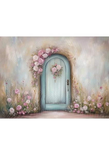 Şık ve Romantik Arka Plan, 200X150CM, Çiçeklerle Bezenmiş Kapı, Stüdyo Fonu