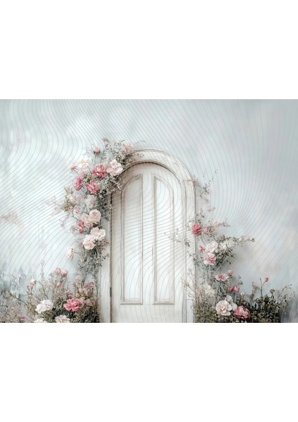 Büyüleyici Çiçeklerle Donatılmış Kapı Arka Plan, 200X150CM, Stüdyo Fonu