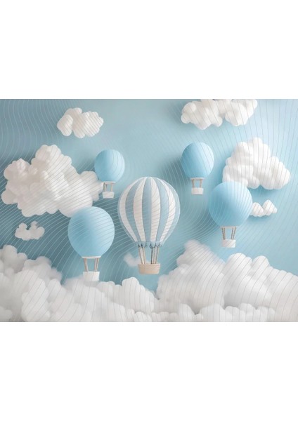 Gökyüzünde Uçuş: 200X150CM Mavi Balonlar ve Bulutlar, Stüdyo Fonu