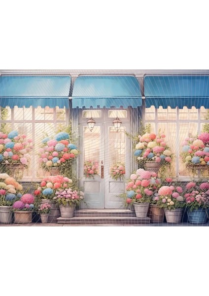 Renkli Çiçeklerle Dolu Bahçe Kapısı Arka Plan, 200X150CM, Stüdyo Fonu
