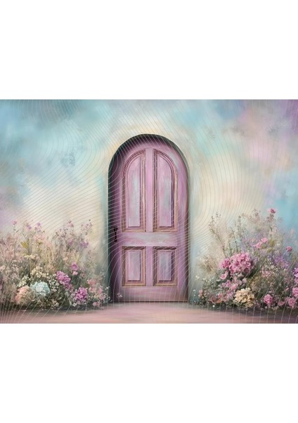 Renklerin Dansı: Ahenkli Pembe Kapı ve Çiçekler, Arka Plan, 200X150CM, Stüdyo Fonu