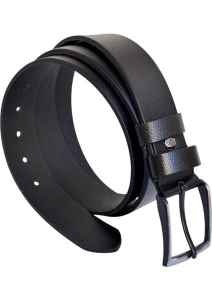 Siyah Büyük Beden Hakiki Deri 4 Cm. Tokalı Düz Model Erkek Kemer - 400-BATTAL