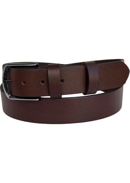 Kahverengi Büyük Beden Hakiki Deri 4 Cm. Tokalı Düz Model Erkek Kemer - 409-BATTAL