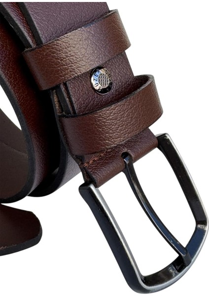 Kahverengi Büyük Beden Hakiki Deri 4 Cm. Tokalı Düz Model Erkek Kemer - 409-BATTAL