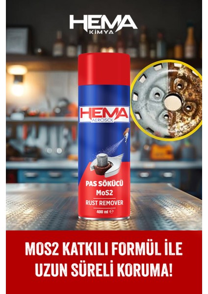 Aerosol Pas Sökücü Mos2 Sprey - Güçlü Pas Temizleyici ve Metal Koruyucu, 400 ml