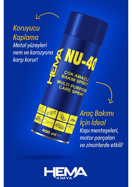Nu-40 Çok Amaçlı Bakım Spreyi - Pas Sökücü, Yağlayıcı ve Koruyucu (400 ml)