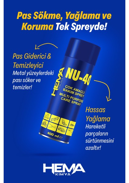 Nu-40 Çok Amaçlı Bakım Spreyi - Pas Sökücü, Yağlayıcı ve Koruyucu (400 ml)