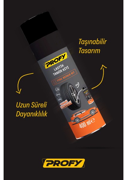 Lastik Tamir Kiti 400 ml - Yolda Kaldığınızda Hızlı ve Pratik Çözüm, 360° Uygulama Özelliği