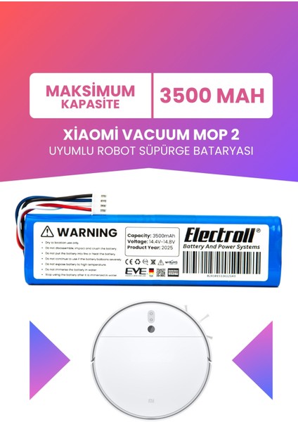 Xiaomi Vacuum Mop 2 (STYTJ03ZHM) Robot Süpürge Bataryası 3500MAH (Maksimum Kapasite)