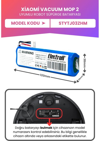 Xiaomi Vacuum Mop 2 (STYTJ03ZHM) Robot Süpürge Bataryası 3500MAH (Maksimum Kapasite) fiyatları