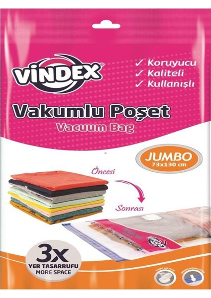 Jumbo Vakumlu Poşet 73x130 cm, Turuncu, Şeffaf, Plastik, 1 Parça