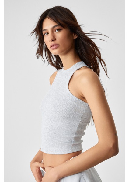 Jroksy Kadın Slim Halter Yaka Kolsuz Grimelanj Atlet