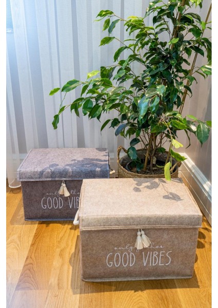 Bej Keçe Kapaklı Çok Amaçlı Mini Saklama Kutusu 35x24x24 cm fırsatları