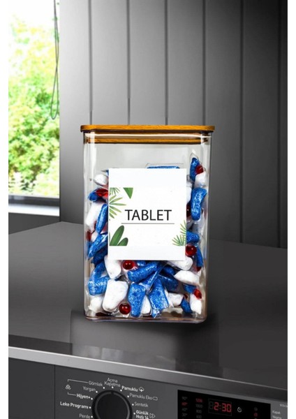 Banyo Saklama Kabı Dikdörtgen 2,9lt 1'li Set Tablet/deterjan Kabı Kutusu Ahşap Ağaç Vakum Kapaklı