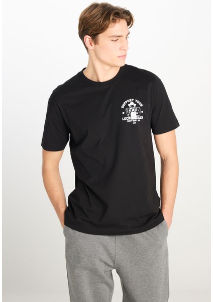 %100 Pamuk Regular Fit Normal Kesim Bisiklet Yaka Baskılı Siyah Tişört fiyatları