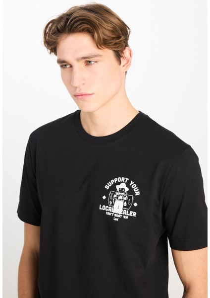 %100 Pamuk Regular Fit Normal Kesim Bisiklet Yaka Baskılı Siyah Tişört fırsatları