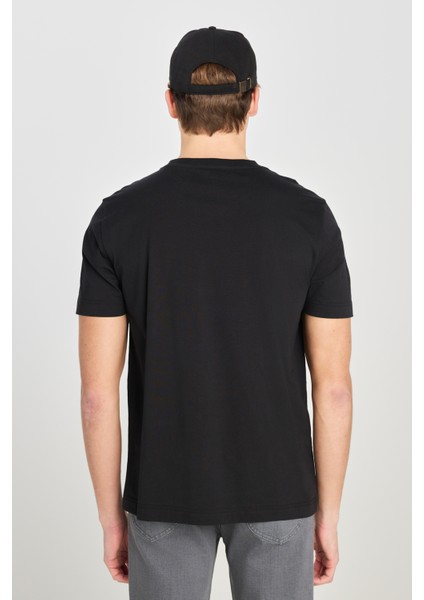 %100 Pamuk Regular Fit Normal Kesim Bisiklet Yaka Baskılı Siyah Tişört indirimleri