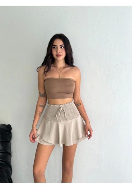 Ayrobin Şortlu Etek - Bej