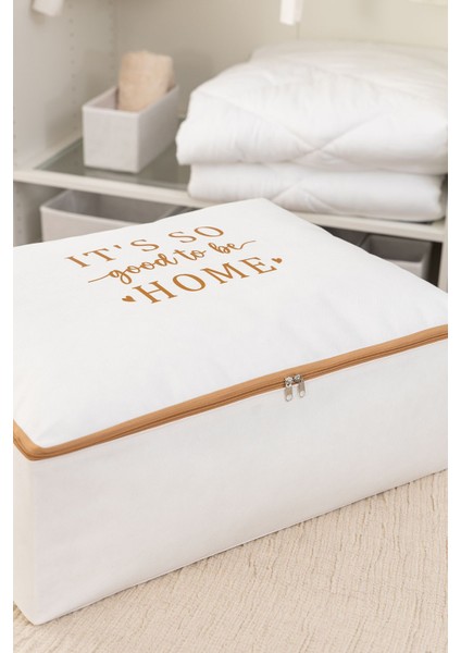 Büyük boy baza altı yastık ve yorgan seti, 62x46x22, polyester, bej ve beyaz renk fırsatları