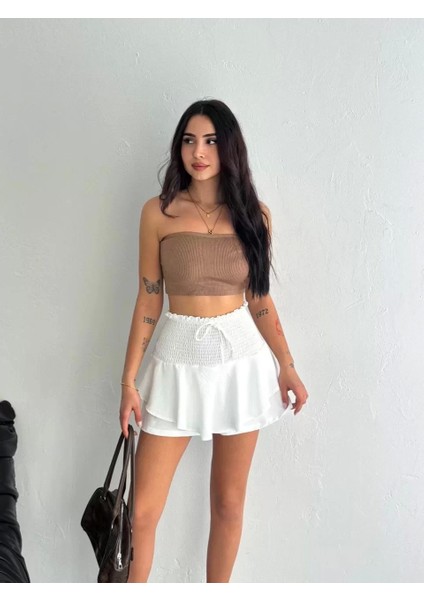 Ayrobin Şortlu Etek - Beyaz