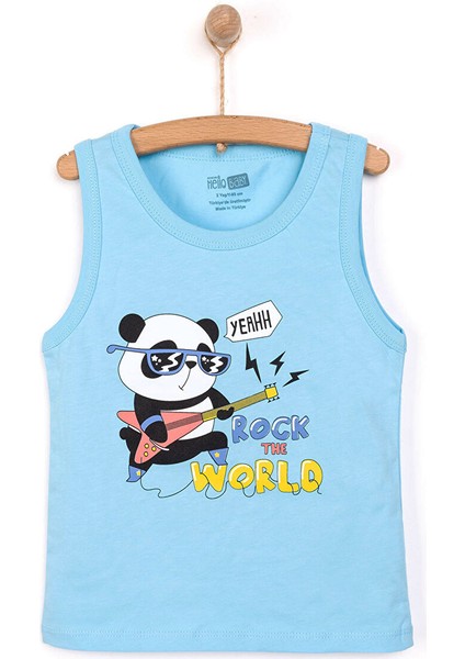 Basic Erkek Gitarist Panda Baskılı Atlet Tshirt Erkek Bebek