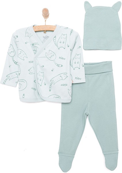 Yenidoğan Organic Sleepy Cat Zıbın-Şapka-Patikli Alt 3lü Set