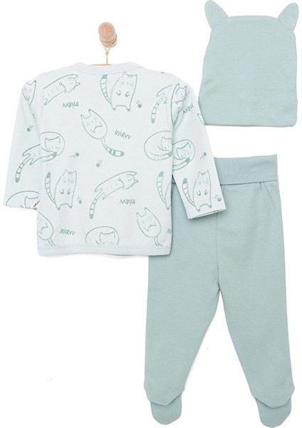 Yenidoğan Organic Sleepy Cat Zıbın-Şapka-Patikli Alt 3lü Set