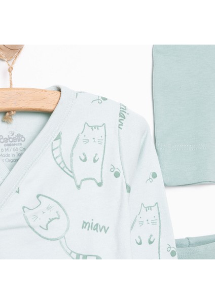 Yenidoğan Organic Sleepy Cat Zıbın-Şapka-Patikli Alt 3lü Set