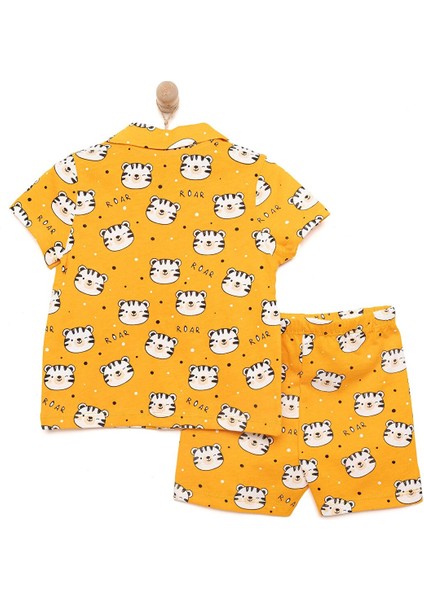Erkek Gömlek Yaka Kısa Kol Ayıcık Desenli Pijama Takımı