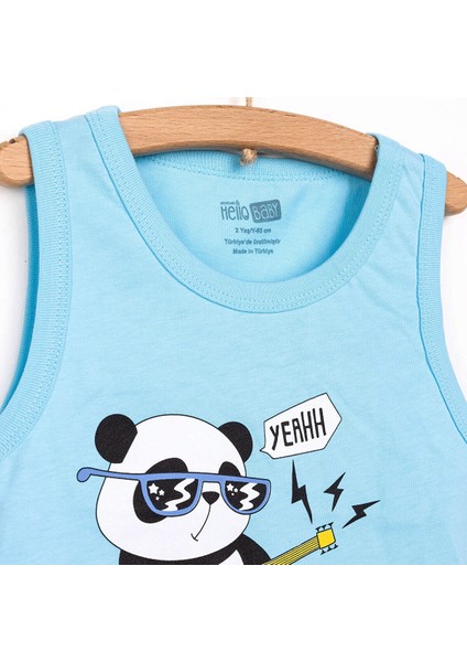 Basic Erkek Gitarist Panda Baskılı Atlet Tshirt Erkek Bebek