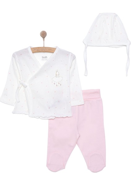 Yenidoğan Mini Heart Zıbın-Şapka-Patikli Alt 3lü Set Kız Bebek