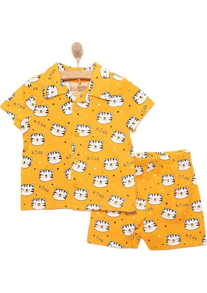 Erkek Gömlek Yaka Kısa Kol Ayıcık Desenli Pijama Takımı